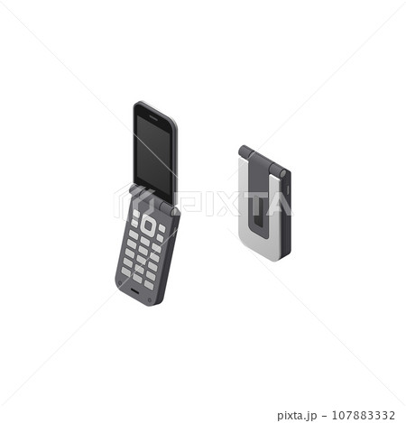 アイソメトリック図法で描いたフィーチャーフォン（ガラケー）のイラスト 107883332