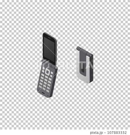 アイソメトリック図法で描いたフィーチャーフォン（ガラケー）のイラスト 107883332