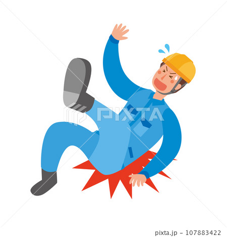 転倒や落下で負傷する作業員男性 107883422