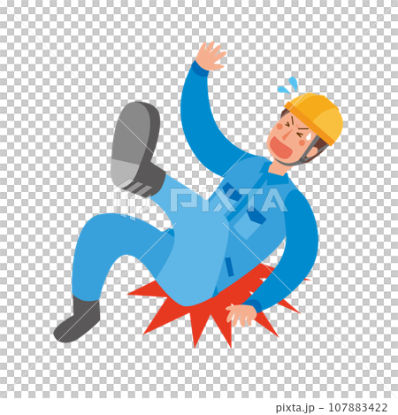 転倒や落下で負傷する作業員男性 107883422