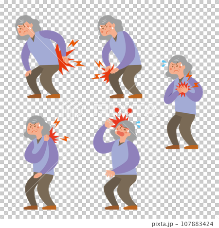 身体の各部位が痛い高齢女性のイラストセット 107883424