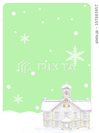 雪の札幌時計台 イラスト 背景 緑 文字なし 107883957