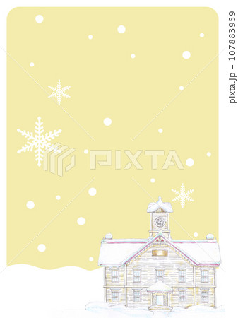 雪の札幌時計台 イラスト 背景 ベージュ 文字なし 107883959