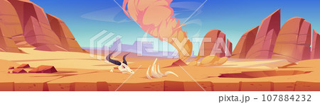 Sand whirlwind storm in desert vector background Sand whirlwind storm in desert vector background 107884232