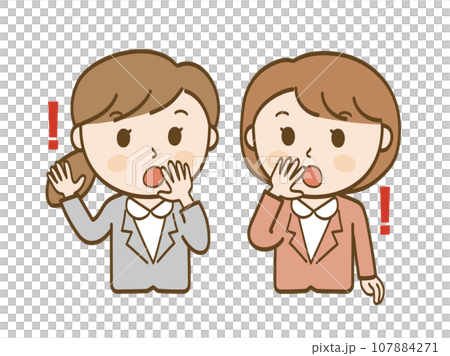 びっくりして口を覆う女性会社員2人セット 107884271