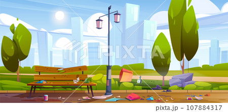 Abandoned and polluted public city park Abandoned and polluted public city park 107884317