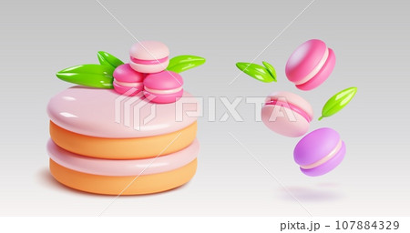 3d cake and macaron dessert icon for birthday 3d cake and macaron dessert icon for birthday 107884329