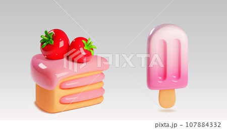 3d vector cake dessert food icon and ice cream 107884332
