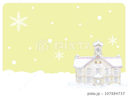 雪降る札幌時計台 イラスト 107884737