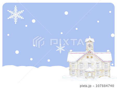 雪降る札幌時計台 イラスト 107884740