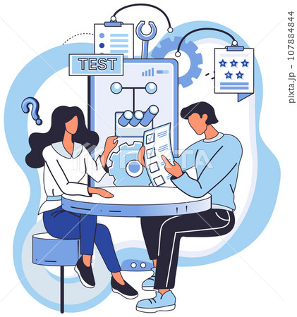 Application testing metaphor. Vector illustration. Application testing, refining process that ensures smooth ride for software App test, trial period before app cofficially make its debut Software 107884844
