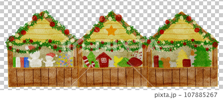 Shop decorated for Christmas watercolor painting 107885267