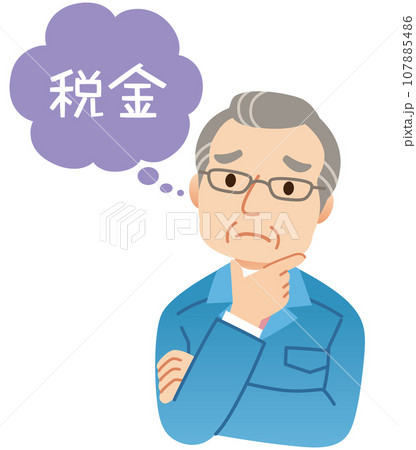 税金について悩む男性　作業着　中高年　自営業者 107885486