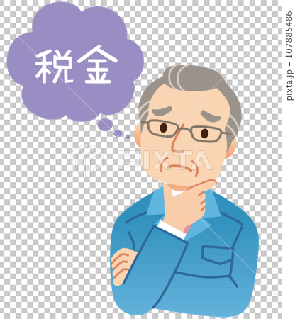税金について悩む男性　作業着　中高年　自営業者 107885486