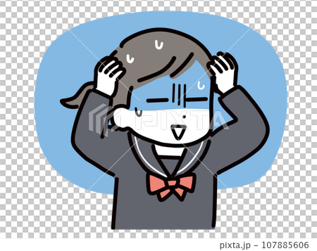 頭を抱えて困っている中学生の女の子(上半身・セーラー服) 107885606