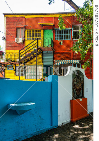 Colorful buildings in Caminito street in La Boca at Buenos Aires, Argentina. 107885768