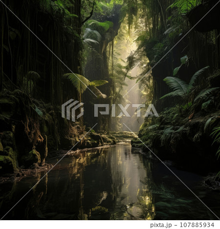 Landscape View Of One Beautiful beautiful Rainforest cave in green nature landscape Landscape View Of One Beautiful beautiful Rainforest cave in green nature landscape 107885934