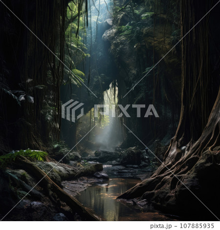 Entrance of the Great Cave in green nature landscape Entrance of the Great Cave in green nature landscape 107885935