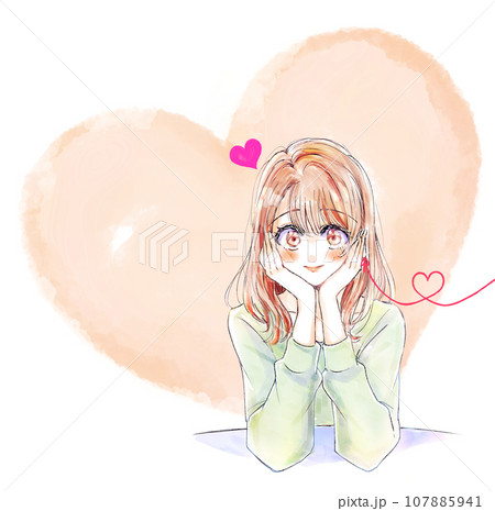 頬杖をつく女性 恋愛 赤い糸 頬杖をつく女性 恋愛 赤い糸 107885941
