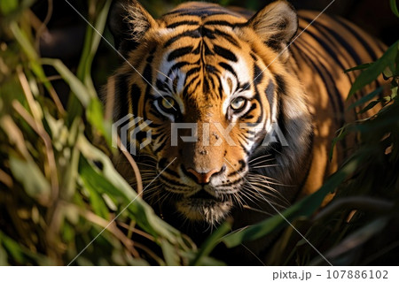 Portrait of Sumatran tiger in a jungle (Panthera tigris sumatrae) 107886102