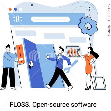 FLOSS. Open source software. Free product anyone can freely redistribute, modify and completely remake, can be improved, modernized thanks to inventions of users. Tiny programming language persons 107886175