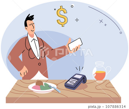 Cashless payment. Vector illustration. Wireless payment systems utilize encryption technology to ensure secure transactions Mobile cashless payments are supported by various platforms Online 107886314