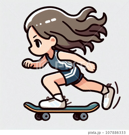 スケートボードで滑る女性 107886333