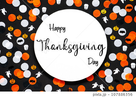 Halloween or Autumnal Decoration With Text Happy Thanksgiving Day 107886356