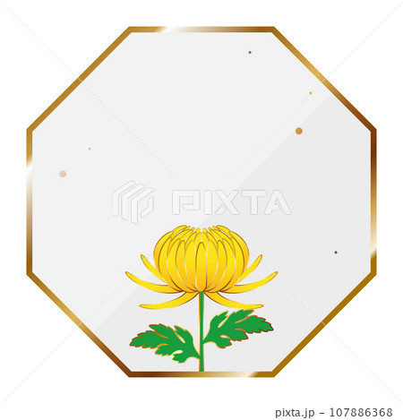 高級感のある菊の花フレーム　ホワイト＆ゴールド 107886368