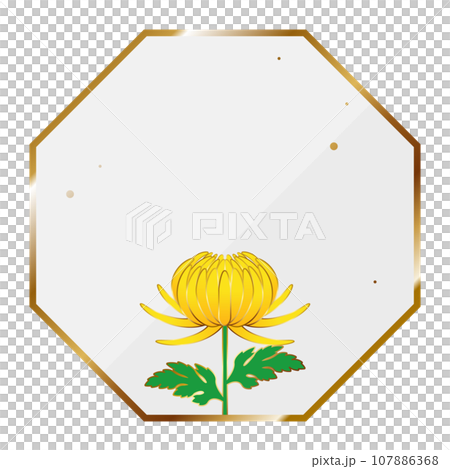 高級感のある菊の花フレーム　ホワイト＆ゴールド 107886368