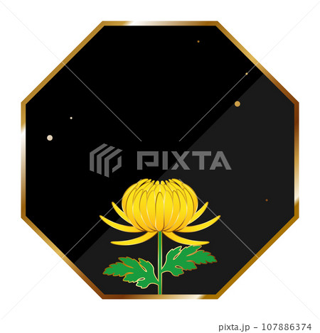 高級感のある菊の花フレーム　ブラック＆ゴールド 107886374