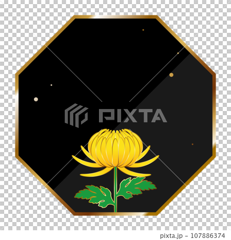 高級感のある菊の花フレーム　ブラック＆ゴールド 107886374