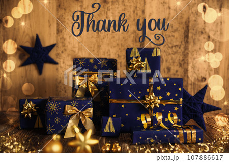 Text Thank You, Blue Christmas Gifts, Wooden Winter Decor 107886617