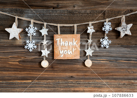 Wooden Decorated Christmas Label With Text Thank You Wooden Decorated Christmas Label With Text Thank You 107886633