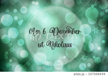 Text Nikolaus 6.12., Means Happy Nikolaus, Turquoise Christmas Background 107886649