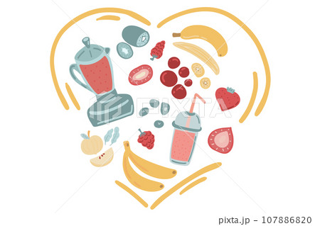 Healthy smoothies breakfast hand drawn set with berries and fruits Healthy smoothies breakfast hand drawn set with berries and fruits 107886820
