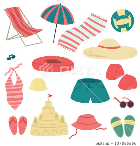 Beach set summer vector hand drawn Beach set summer vector hand drawn 107886866