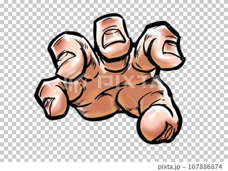 A graphic manga-style illustration of a grasping hand 107886874