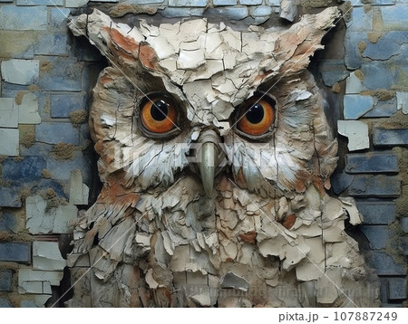 Crack art of owl in the wall 107887249