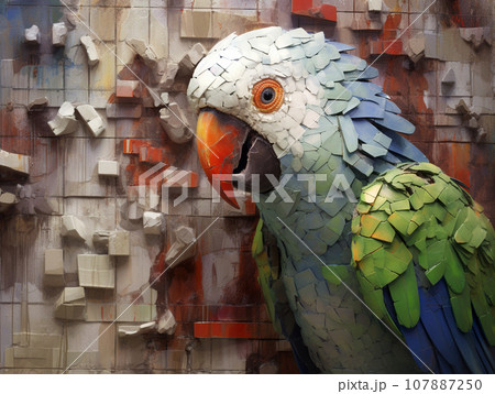 Crack art of parrot in the wall 107887250