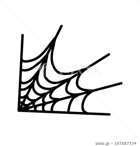 Corner spiderweb black linear icon. Halloween outline sign. Monochrome spider web thin line pictogram isolated on white backdrop. 107887334