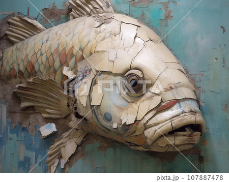 Crack art of big fish in the wall Crack art of big fish in the wall 107887478
