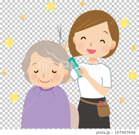 Care Beauty Visiting Beauty Hairstylist who trims the hair of elderly people Care Beauty Visiting Beauty Hairstylist who trims the hair of elderly people 107887648