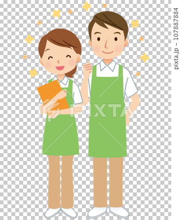 穿著圍裙的男女、護理人員、助手 穿著圍裙的男女、護理人員、助手 107887884