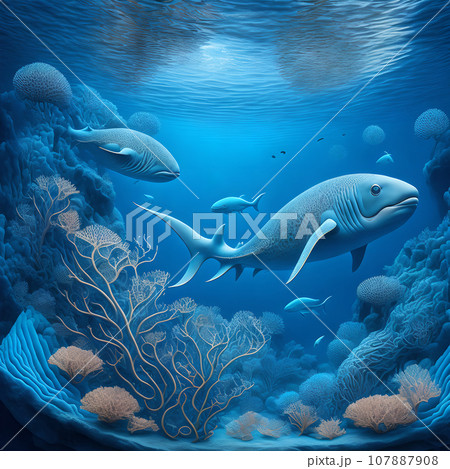 beautiful fish under water the clear blue ocean ai generative 107887908