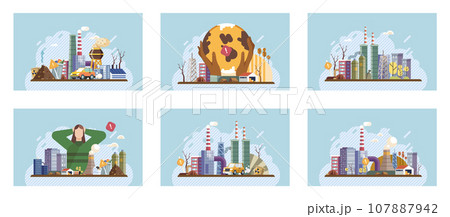 Industrial pollution. Dirty waste. Environmental pollution. Vector illustration. Toxic waste chemicals are stored without proper safety measures Industrial pollution is result increased production Industrial pollution. Dirty waste. Environmental pollution. Vector illustration. Toxic waste chemicals are stored without proper safety measures Industrial pollution is result increased production 107887942