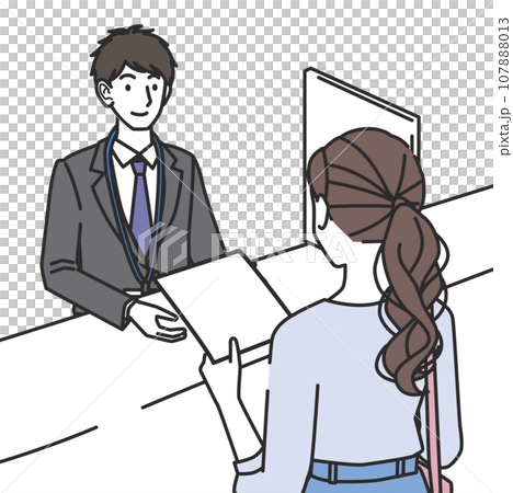 一位女士在櫃檯遞文件 107888013