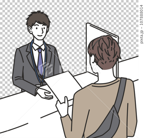 窓口で書類を渡す男性 107888014