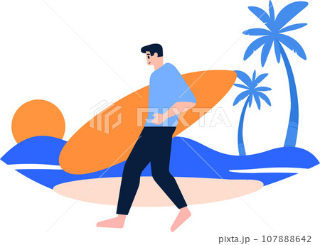 Hand Drawn Tourist teen characters are playing surfboards at the sea in flat style 107888642