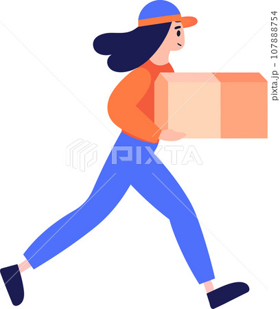 Hand Drawn a delivery man is delivering a package to a customer in flat style 107888754